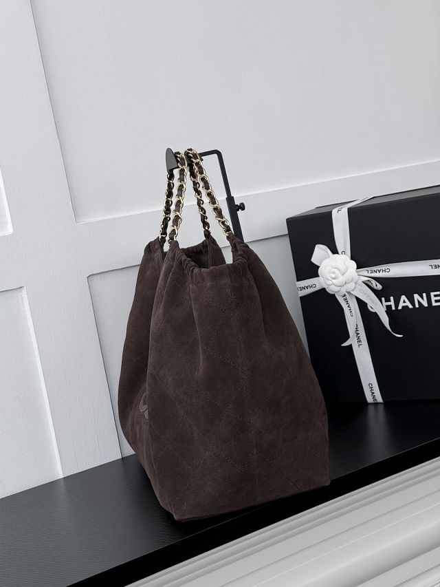 CC suede calfskin large shopping bag AS6475 dark brown