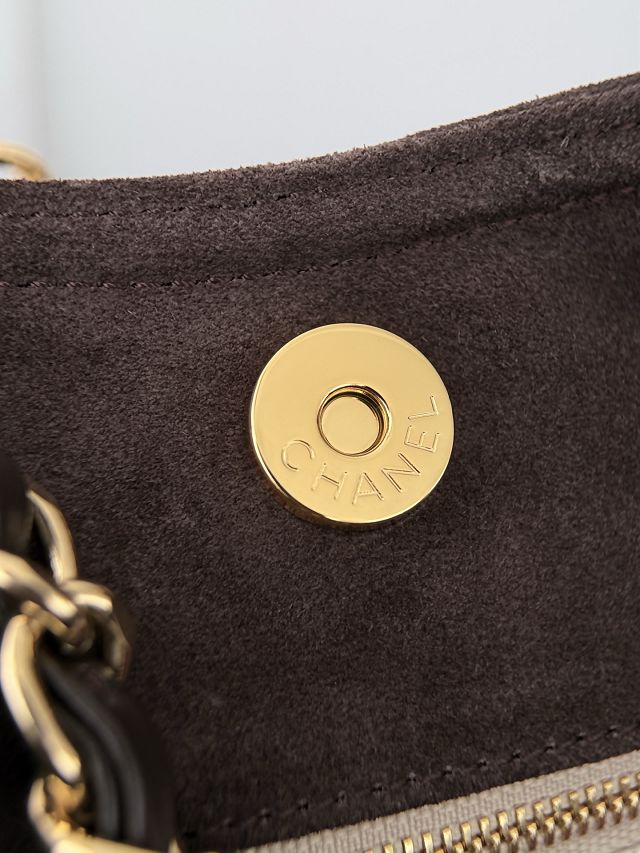 CC suede calfskin large shopping bag AS6475 dark brown