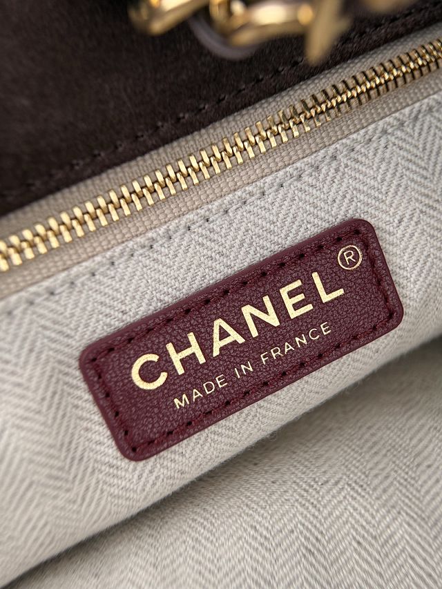 CC suede calfskin large shopping bag AS6475 dark brown