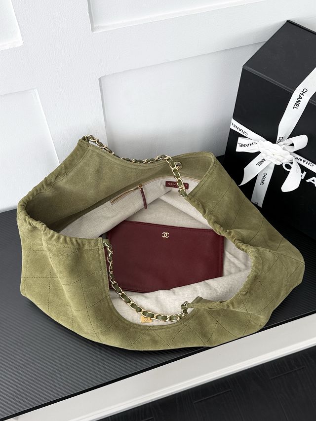 CC suede calfskin large shopping bag AS6475 green