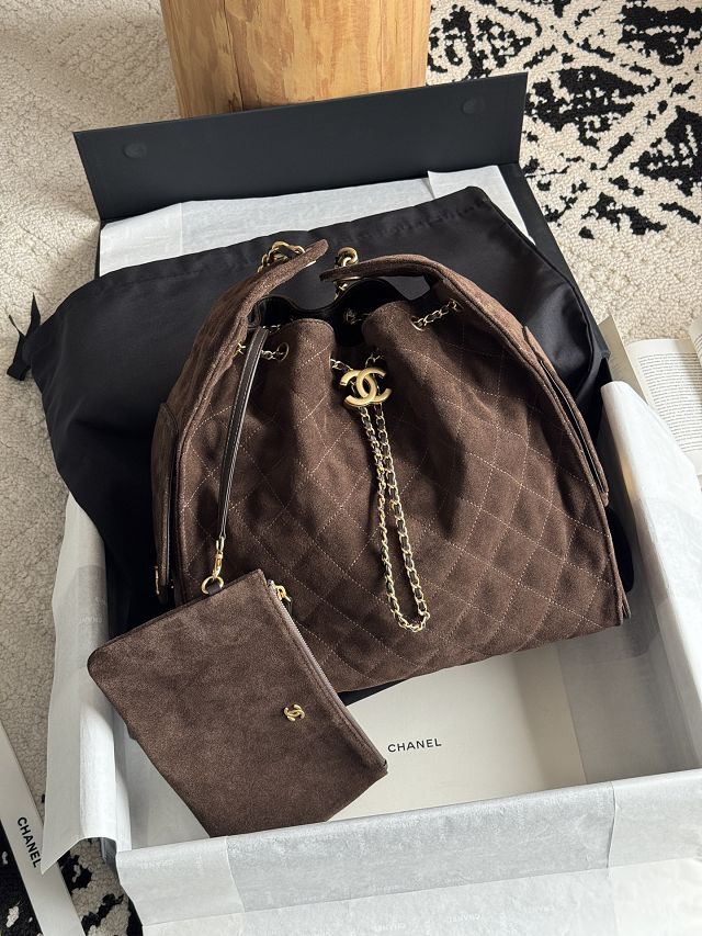 CC suede calfskin 25 medium handbag AS5311 dark brown