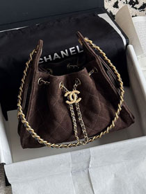 CC suede calfskin 25 mini handbag AS5631 dark brown