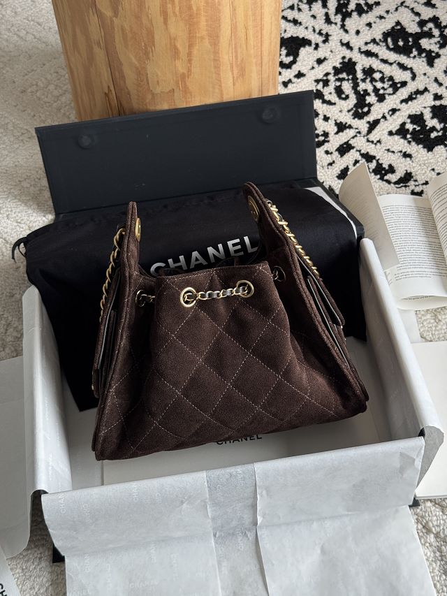 CC suede calfskin 25 mini handbag AS5631 dark brown