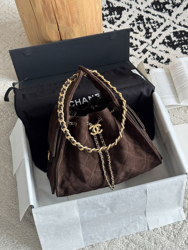 CC suede calfskin 25 small handbag AS5293 dark brown