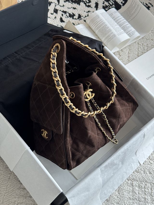 CC suede calfskin 25 small handbag AS5293 dark brown