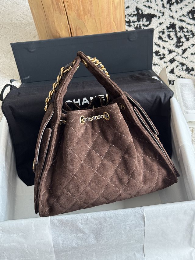 CC suede calfskin 25 small handbag AS5293 dark brown