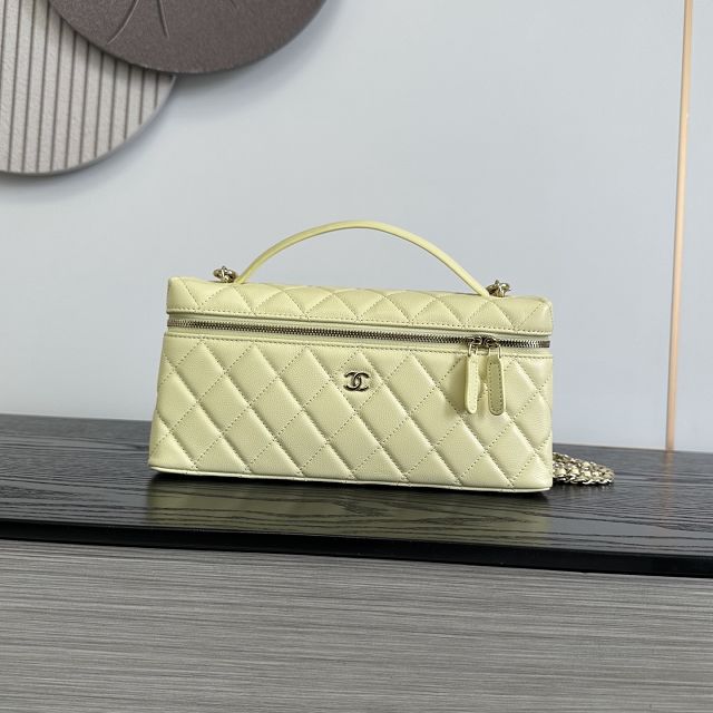 CC grained calfskin vanity with chain AP5436 yellow