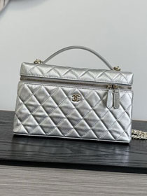 CC grained calfskin large vanity with chain AP5347 silver 