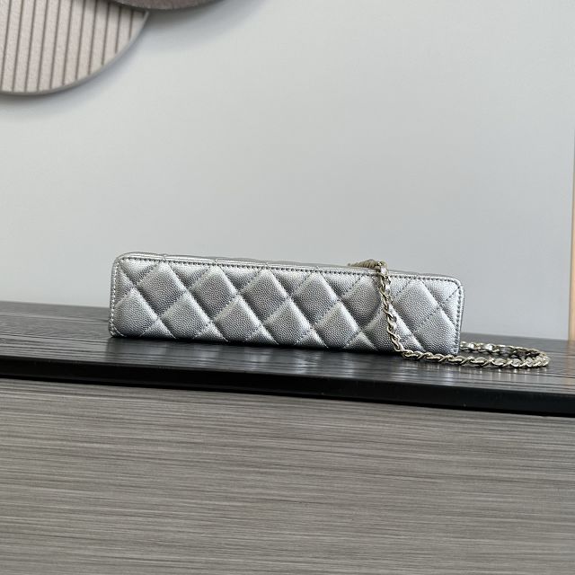 CC grained calfskin large vanity with chain AP5347 silver 