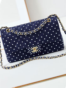 CC original fabric meidum flap bag A01112 navy blue
