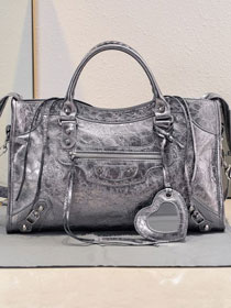 Balenciaga original lambskin le city medium bag 7977862 dark silver