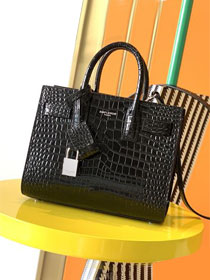 YSL original crocodile calfskin small sac de jour bag 392035 black