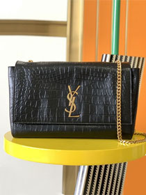 YSL original crocodile suede calfskin reversible medium kate bag 553804 black