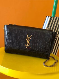 YSL original crocodile suede calfskin reversible small kate bag 737128 black