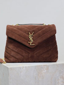 YSL original suede calfskin loulou small bag 494699 dark brown