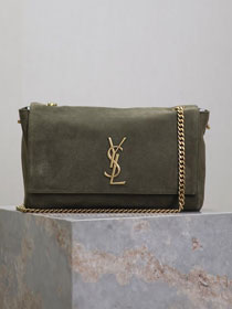 YSL original suede calfskin reversible small kate bag 737128 green