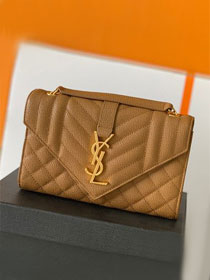 YSL original grained calfskin envelope chain bag 526286 brown