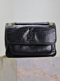 YSL original crocodile calfskin medium niki bag 633158 black