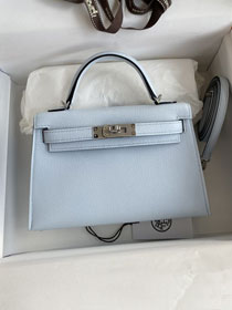 Hermes original epsom leather mini kelly 19 bag K0019 azur