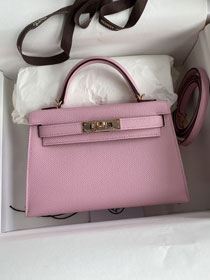 Hermes original epsom leather mini kelly 19 bag K0019 mauve sylvestre