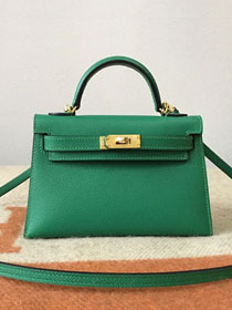 Hermes original epsom leather mini kelly 19 bag K0019 vert vertigo