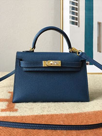 Hermes original epsom leather mini kelly 19 bag K0019 deep blue