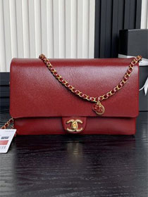 CC original grained calfskin medium flap bag AS5180 red