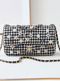 CC original sequins medium flap bag A01112 black&white