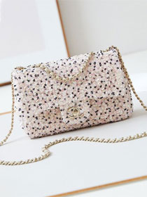 CC original sequins small flap bag AS4298 light pink