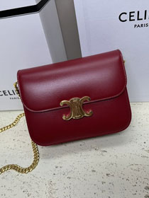 Celine original calfskin small triomphe chain bag 113583 burgundy