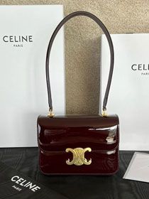 Celine original patent calfskin small garence bag 118053 burgundy