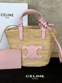 Celine original raffia supple tote handbag 115802 pink