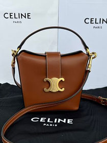 Celine original calfskin triomphe mini bucket bag 10K943 tan