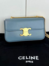 Celine original calfskin triomphe chain shoulder bag 197993 blue