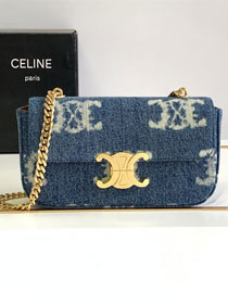 Celine original denim chain shoulder bag 197993 blue