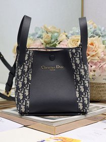 Dior original calfskin&fabric small signature bucket bag M2840 dark blue